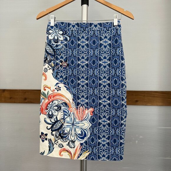 Anthropologie Moulinette Souers Blue Floral Paisley Midi Pencil Skirt Sz 0 - Picture 7 of 11